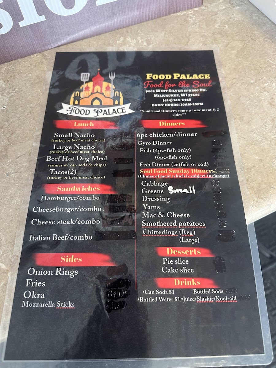 Food Palace menu board