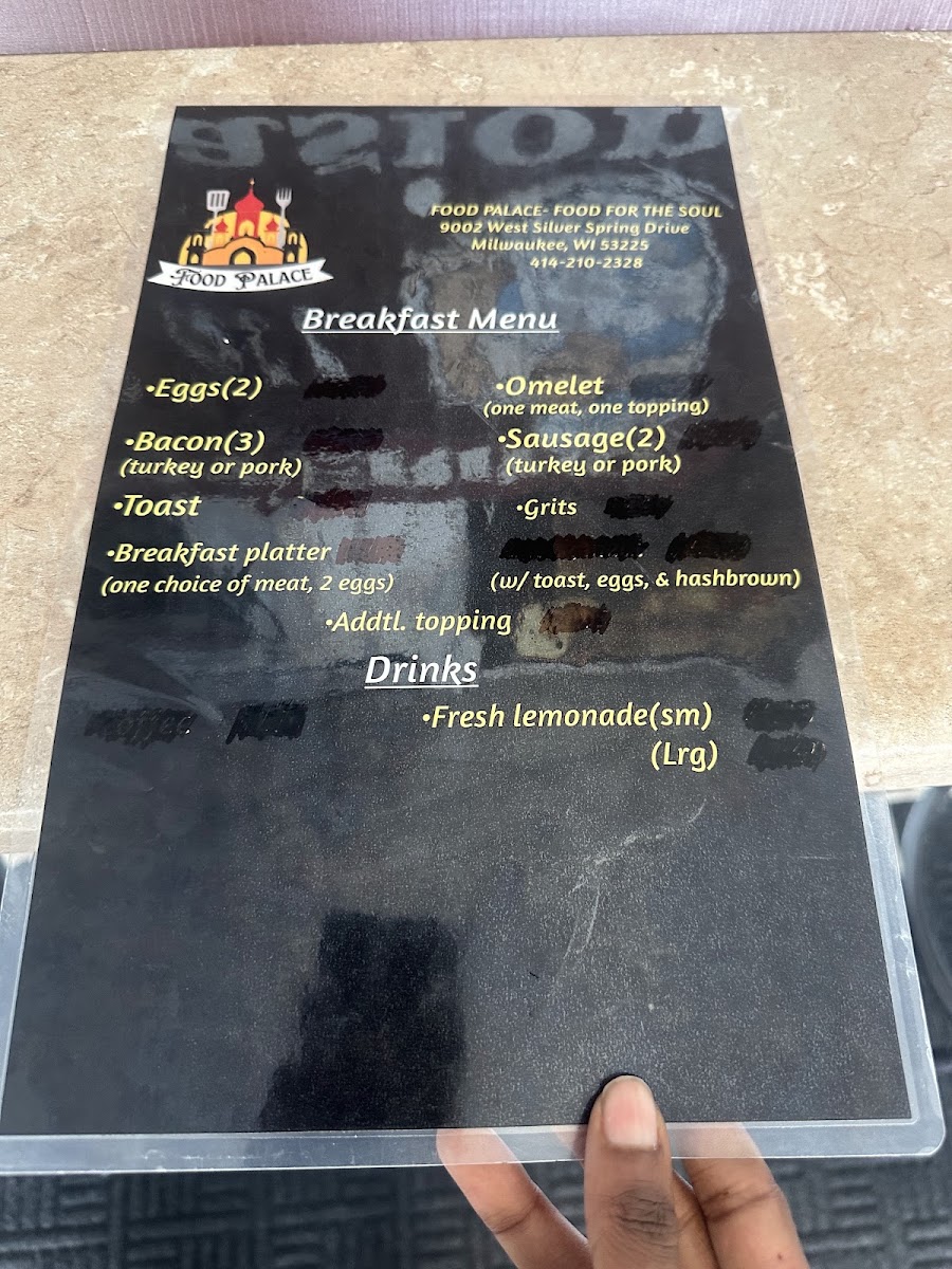 Food Palace menu board