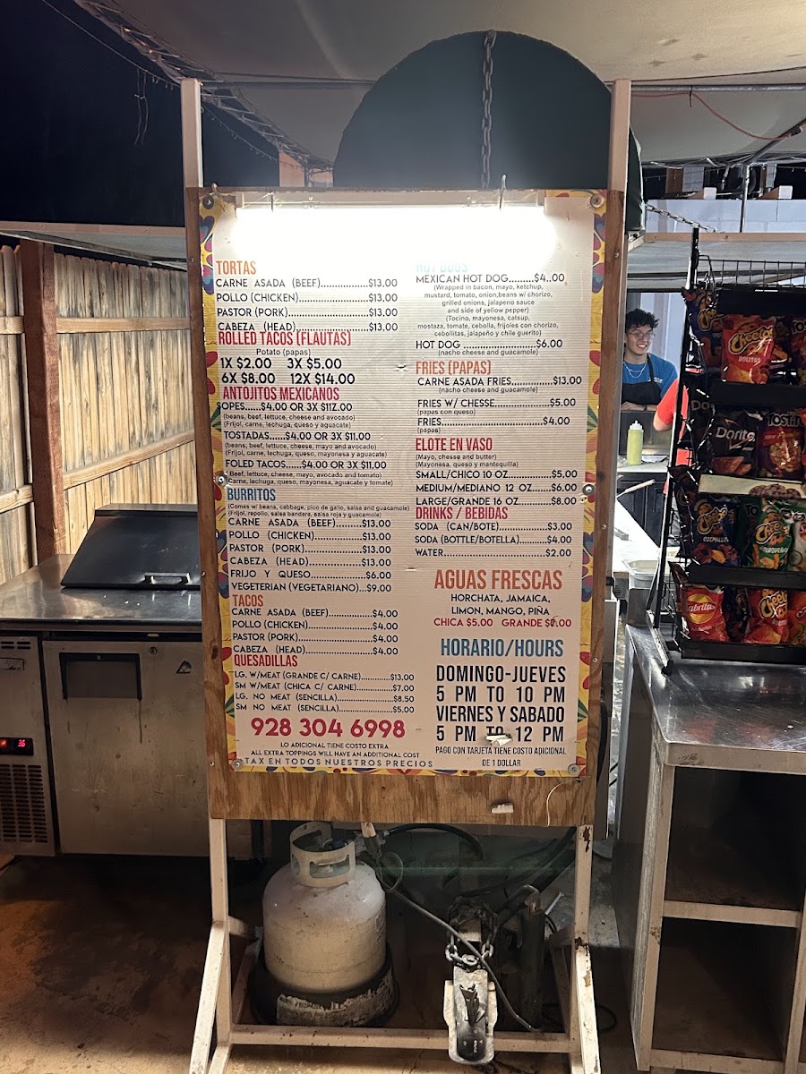 Rossy's Hot-Dogs & Mexican Food menu board