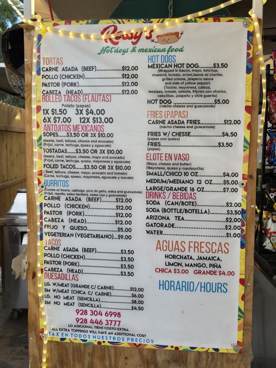 Rossy's Hot-Dogs & Mexican Food menu board