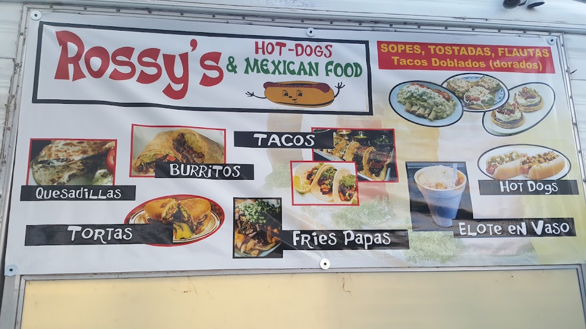 Rossy's Hot-Dogs & Mexican Food menu board