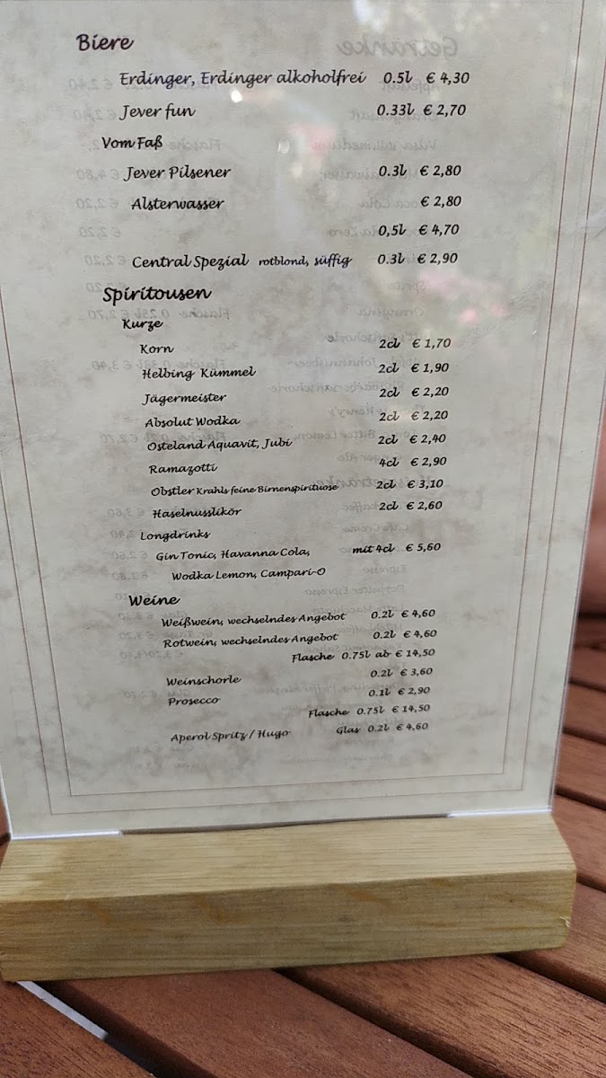 Café Central Osten menu board