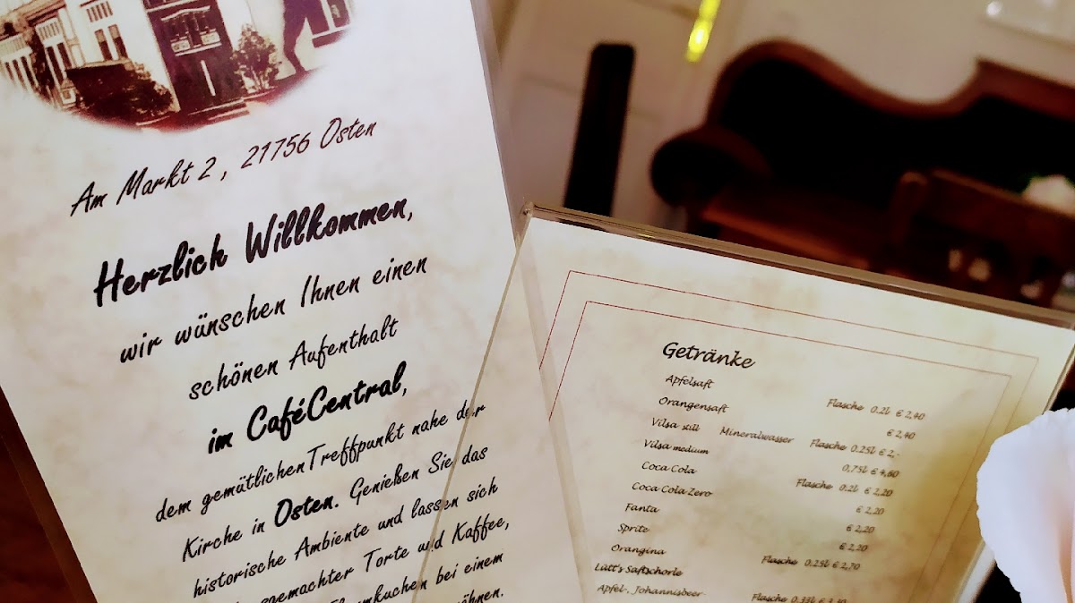 Café Central Osten menu board