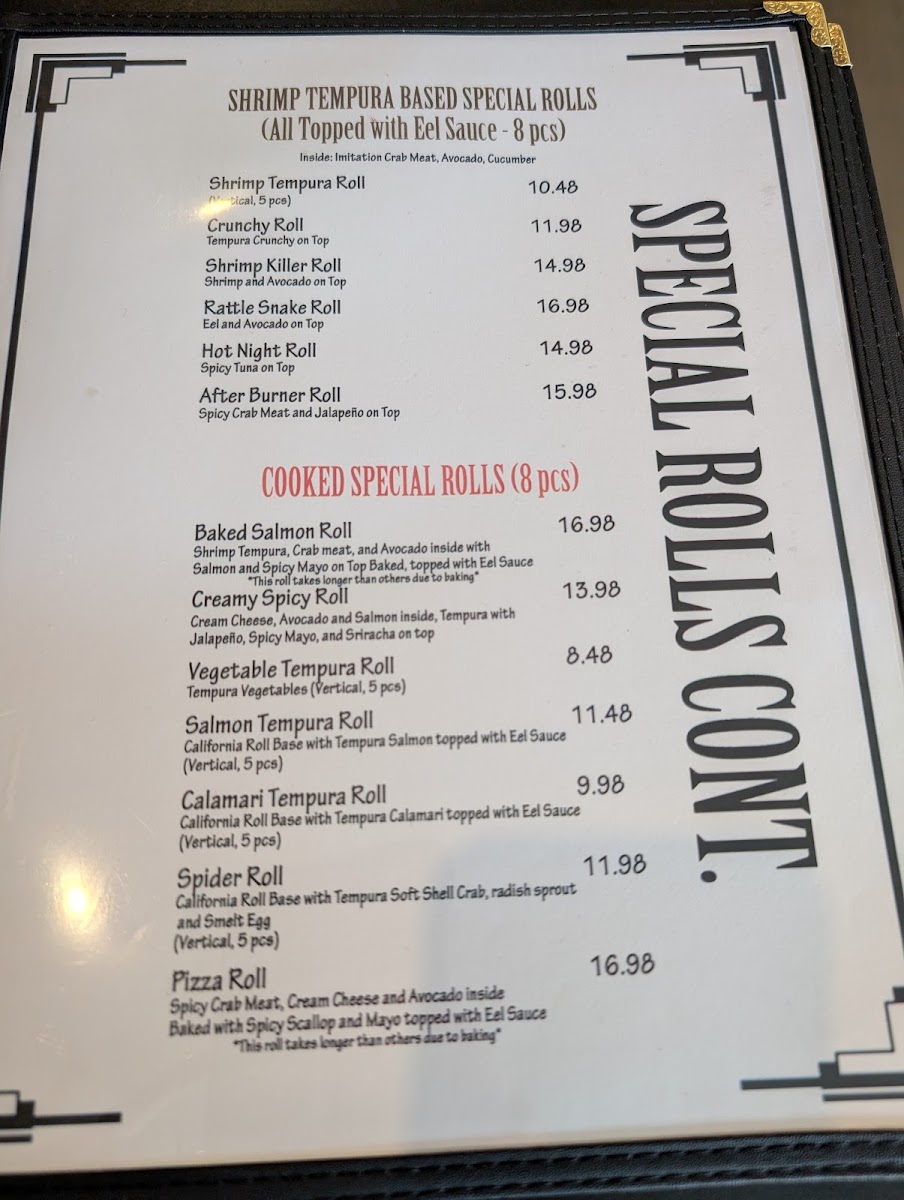 Sai Japanese Bistro menu board