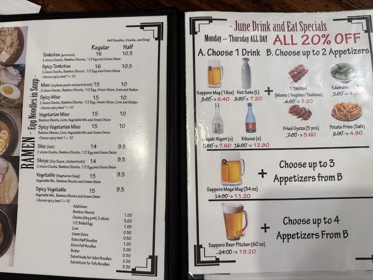 Sai Japanese Bistro menu board