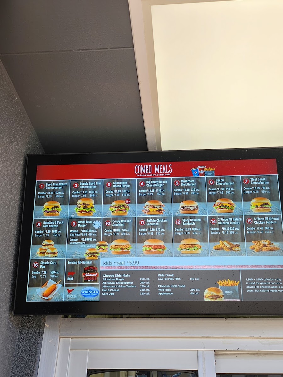 Good Times Burgers & Frozen Custard menu board