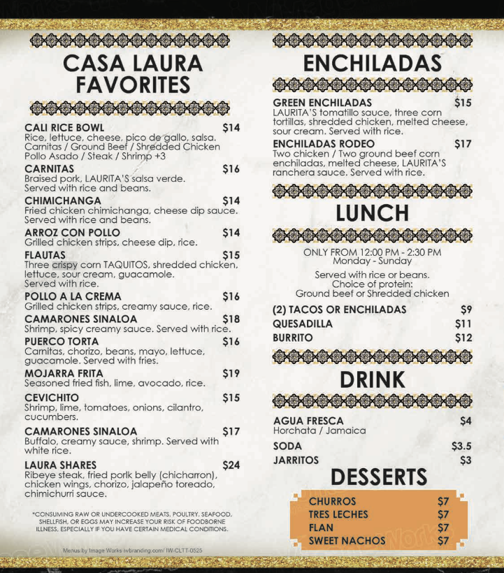 Casa Laura Tacos & Tequila menu board
