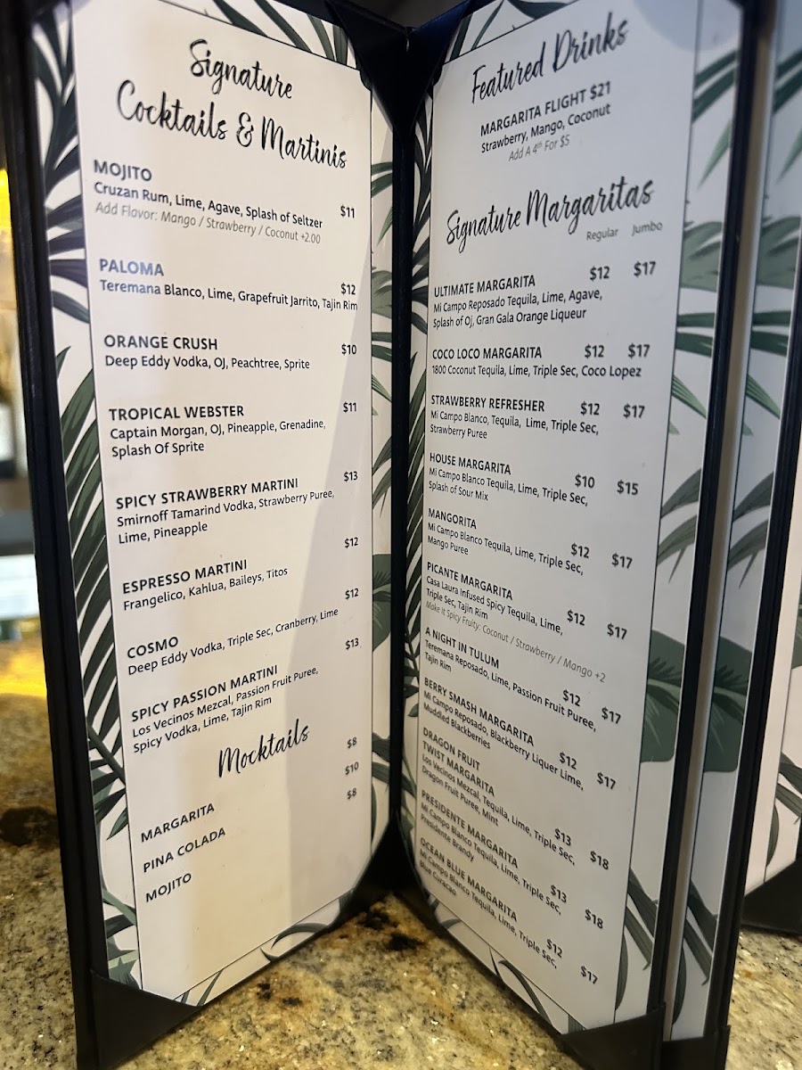 Casa Laura Tacos & Tequila menu board