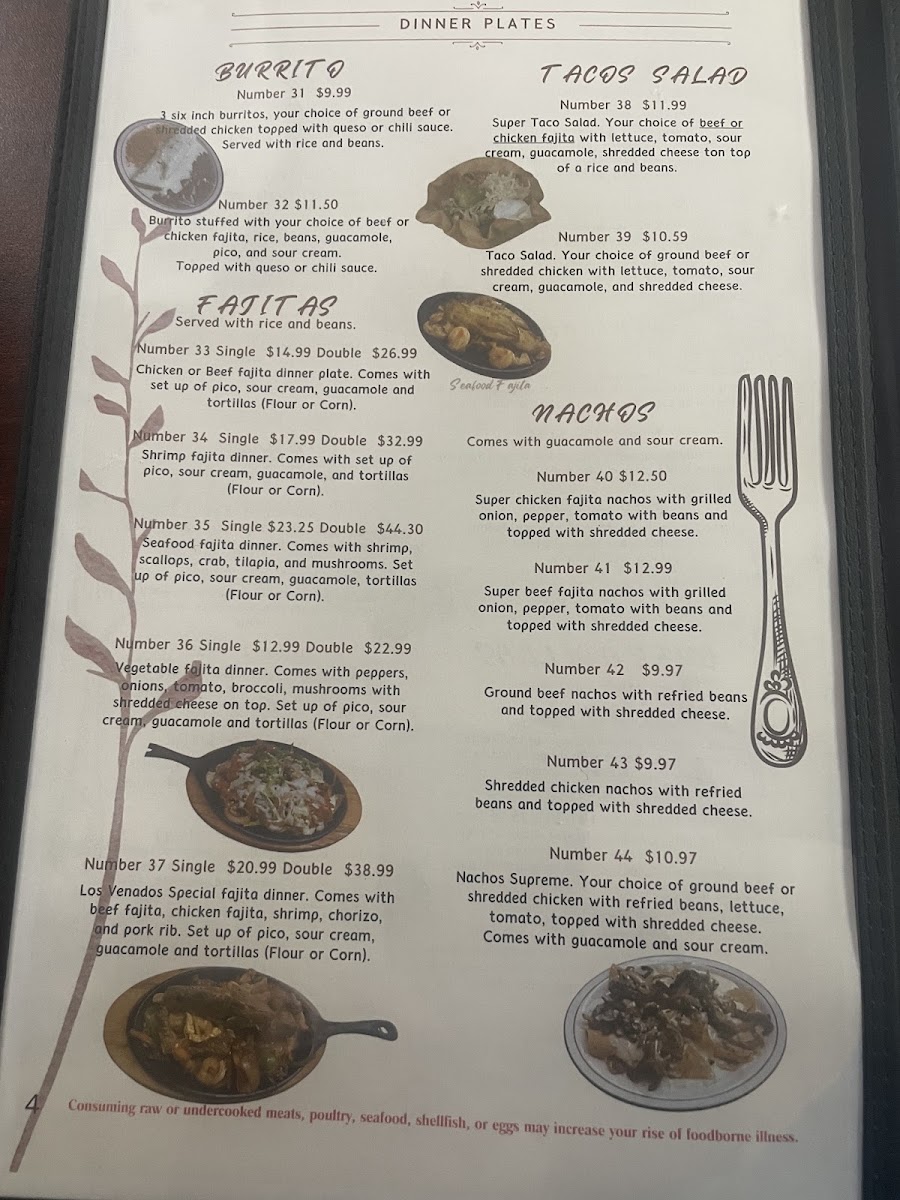 Los Venados Mexican Restaurante menu board