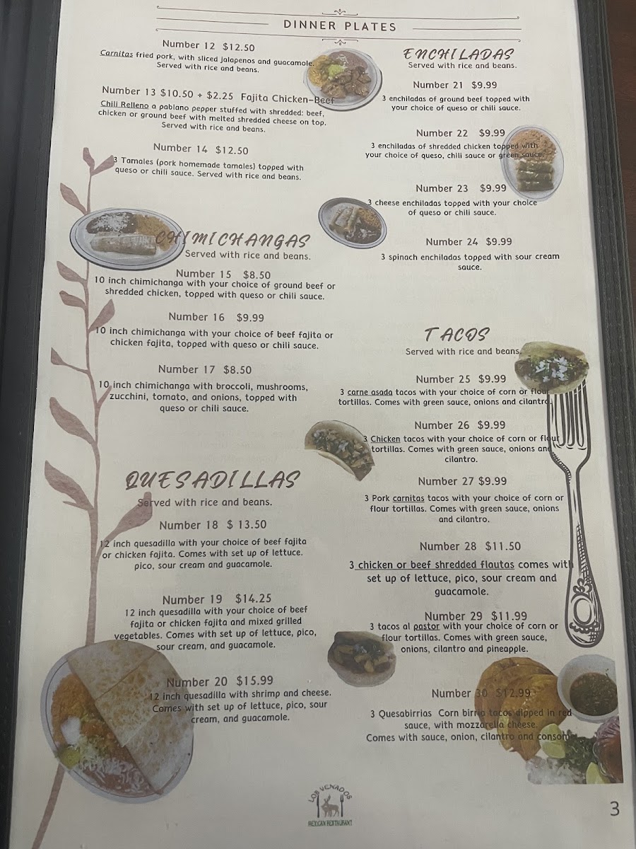 Los Venados Mexican Restaurante menu board