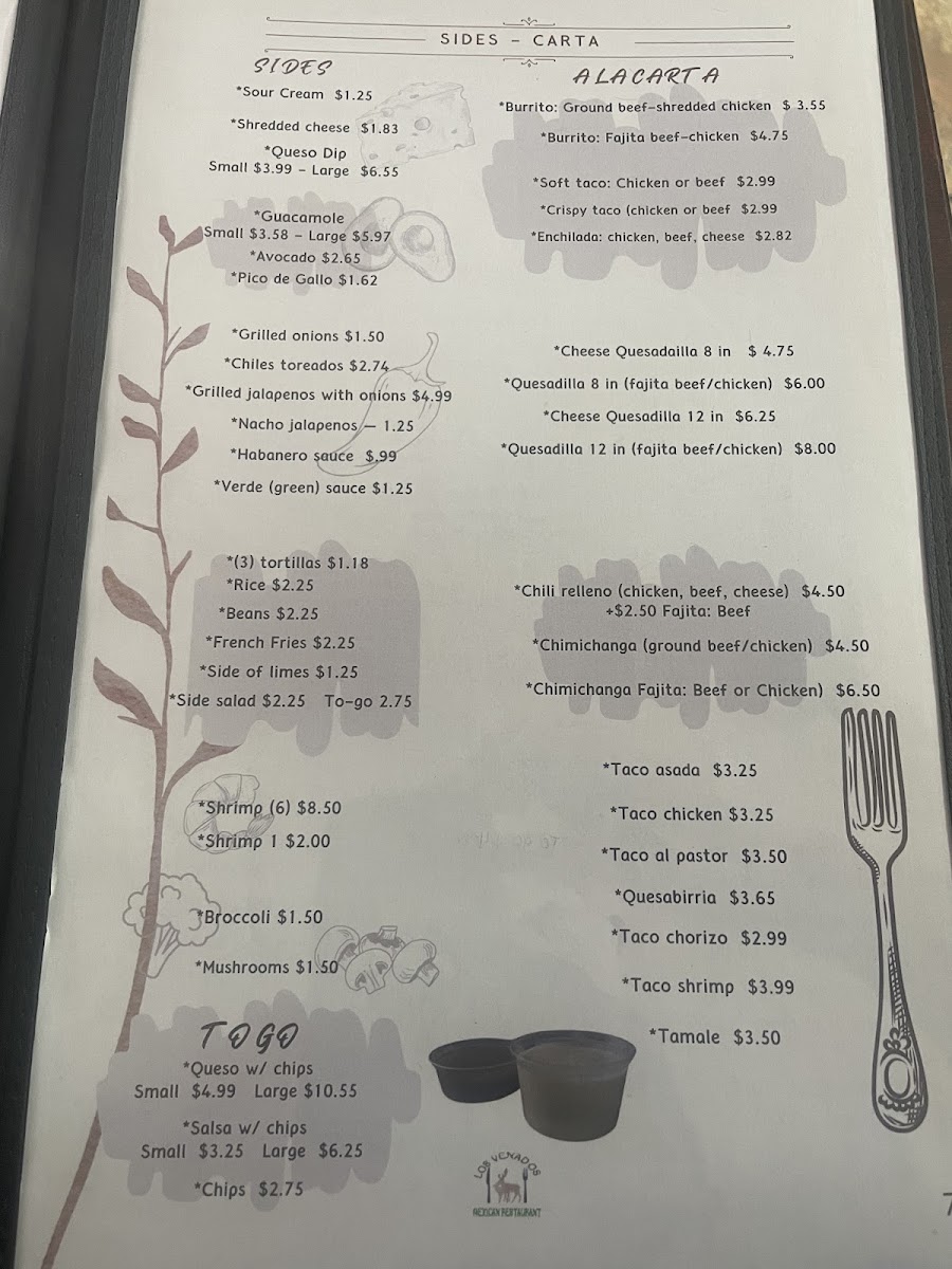 Los Venados Mexican Restaurante menu board