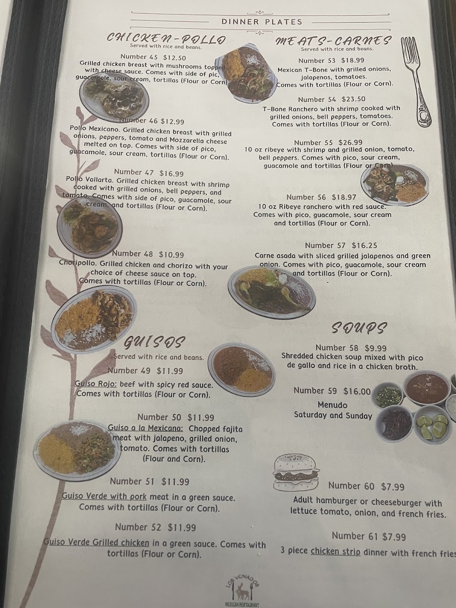 Los Venados Mexican Restaurante menu board