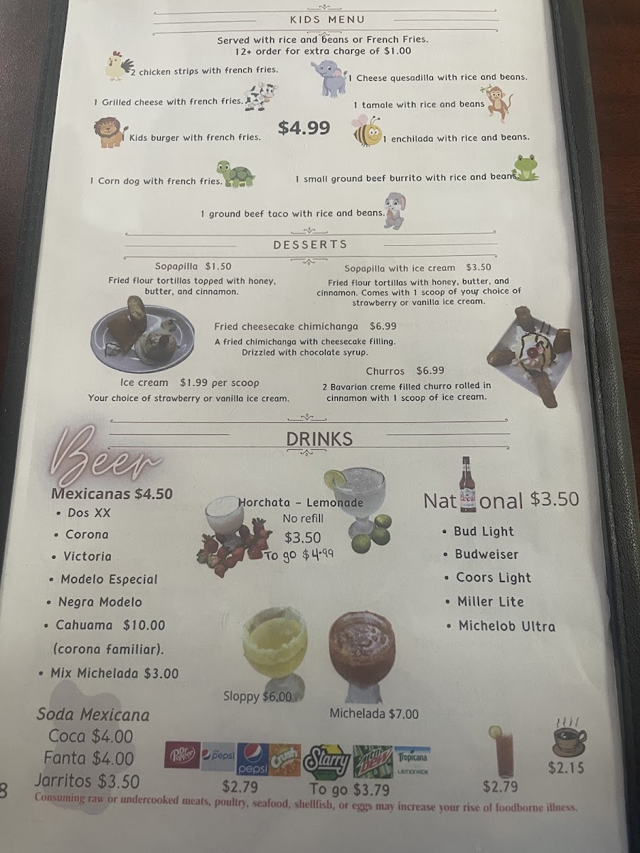 Los Venados Mexican Restaurante menu board