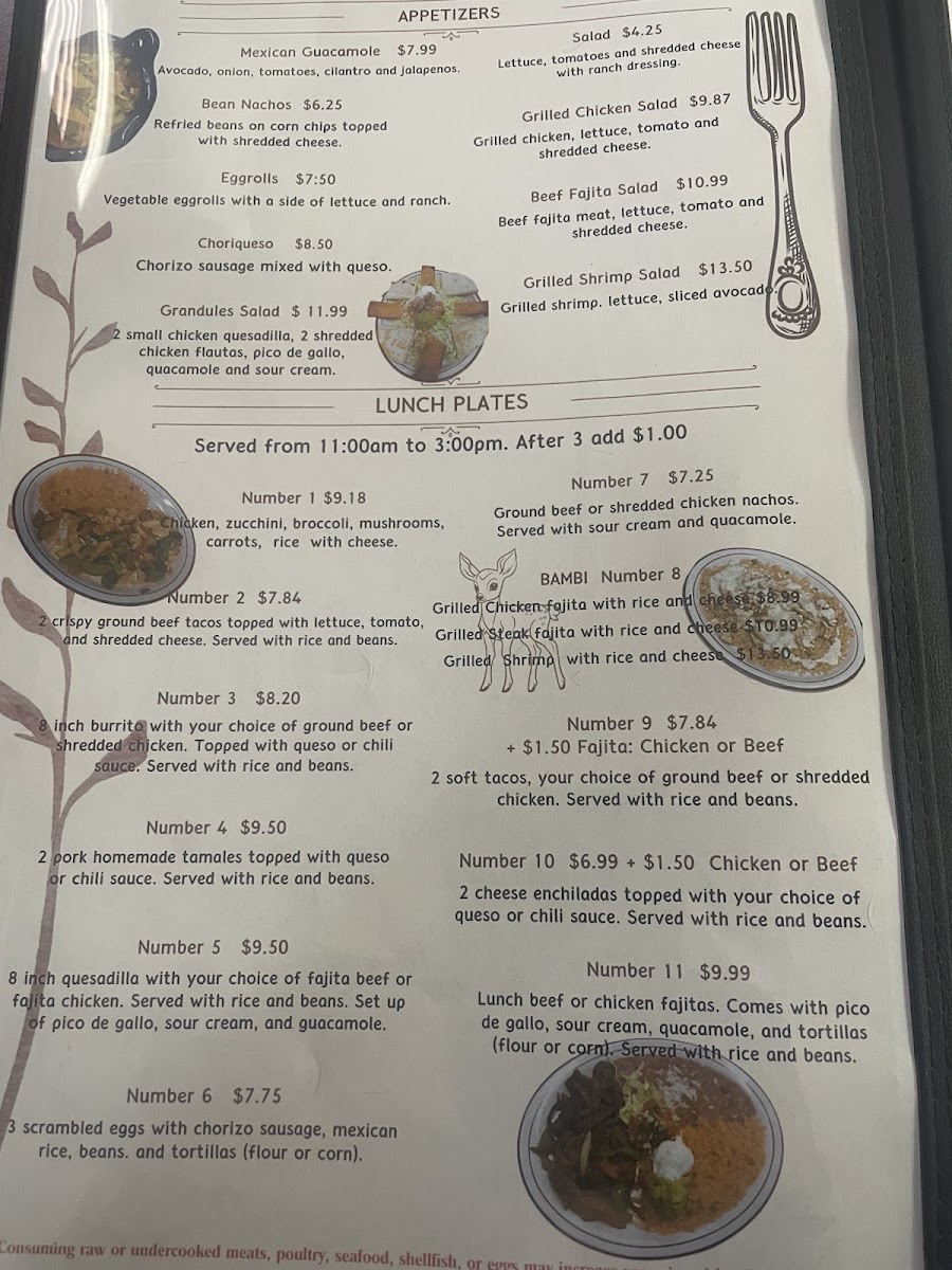 Los Venados Mexican Restaurante menu board