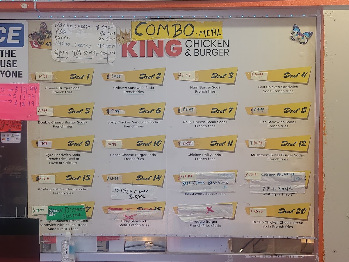King Chicken and Burger menu board