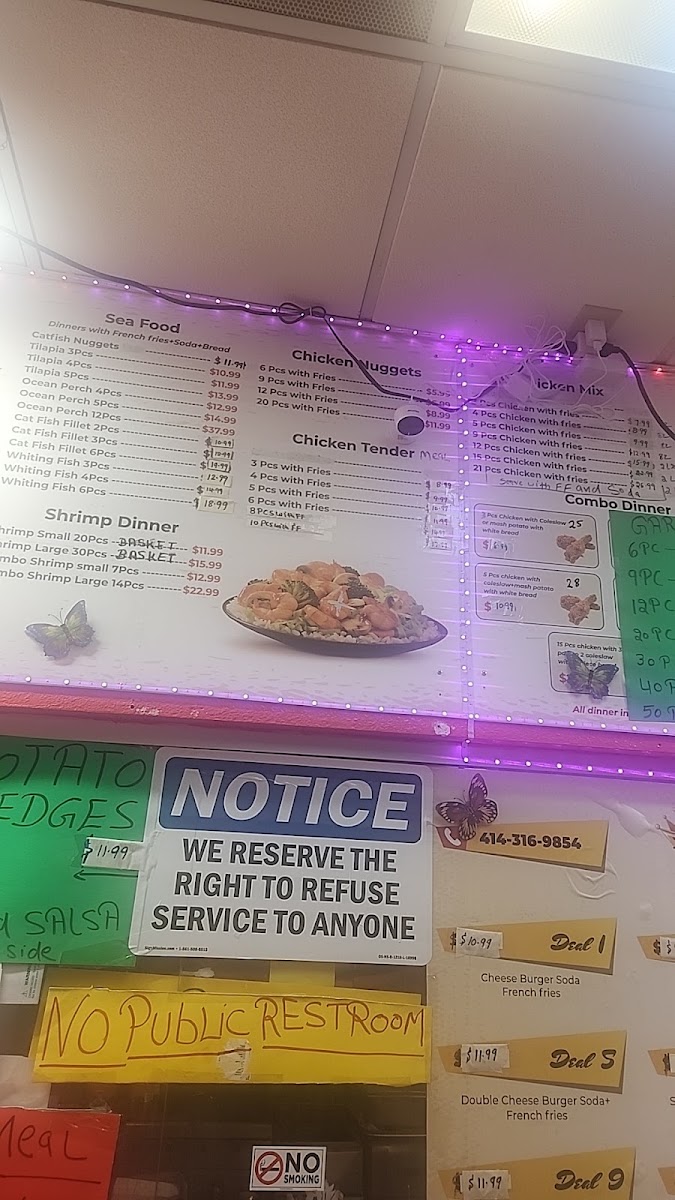 King Chicken and Burger menu board
