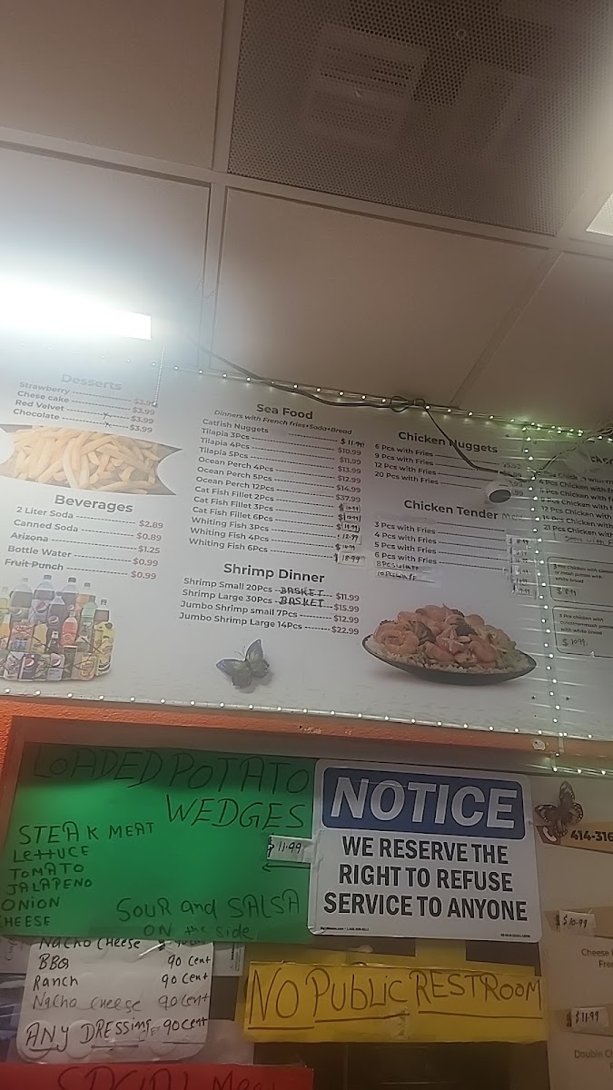 King Chicken and Burger menu board