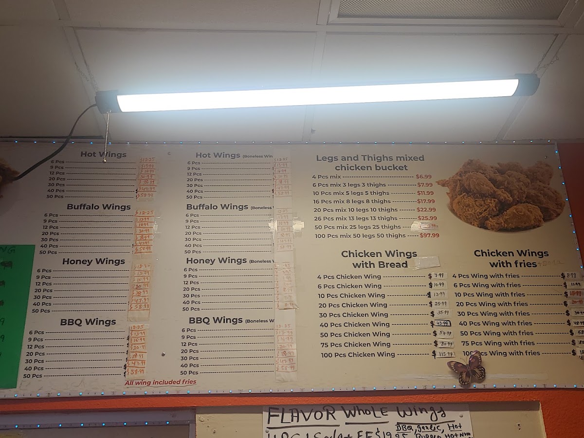 King Chicken and Burger menu board