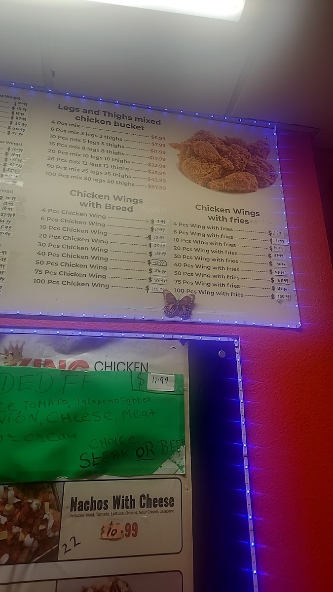 King Chicken and Burger menu board