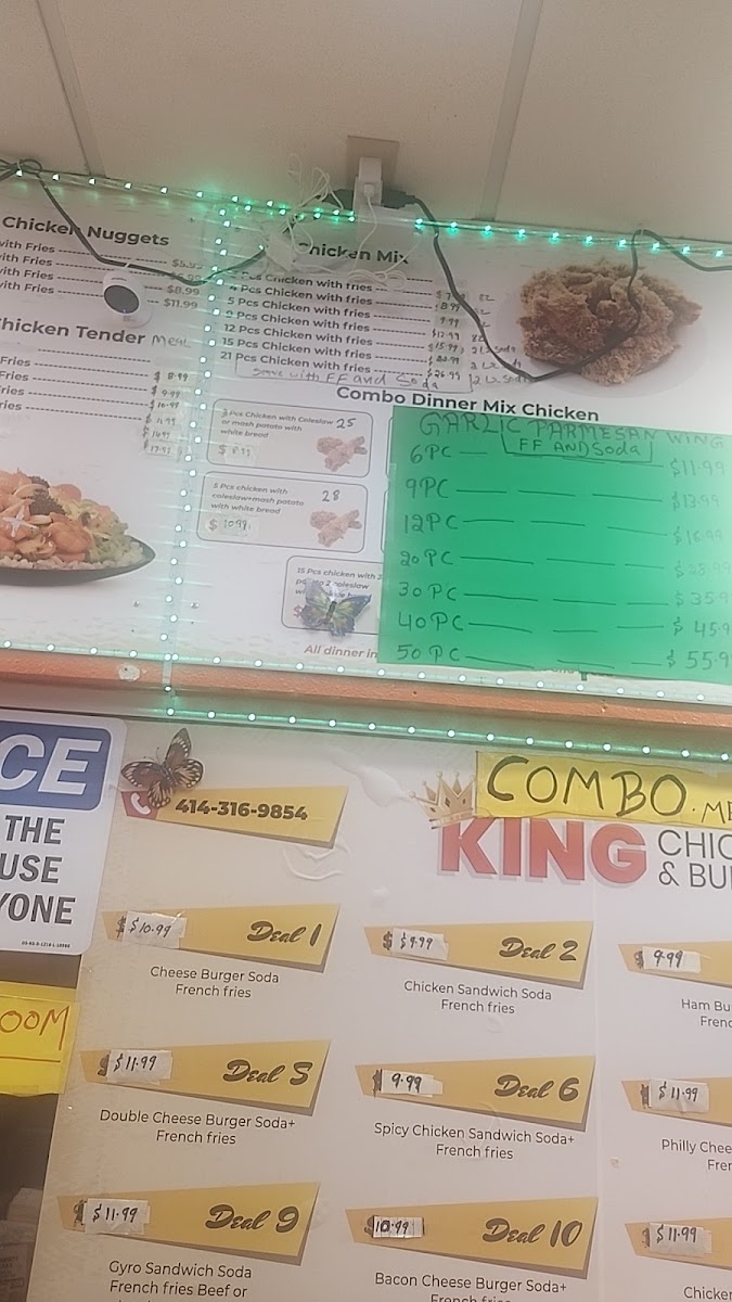 King Chicken and Burger menu board