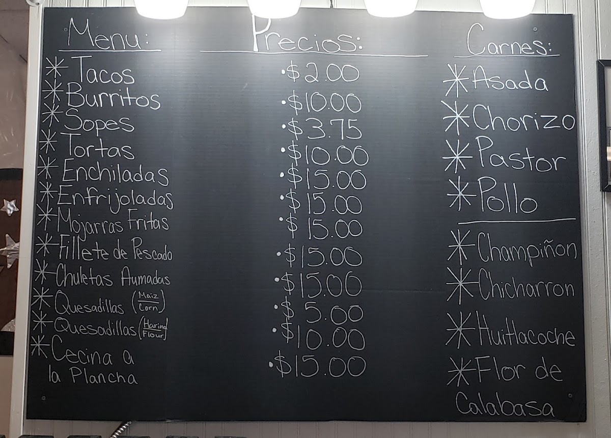 Taqueria La Casa De Miguel menu board