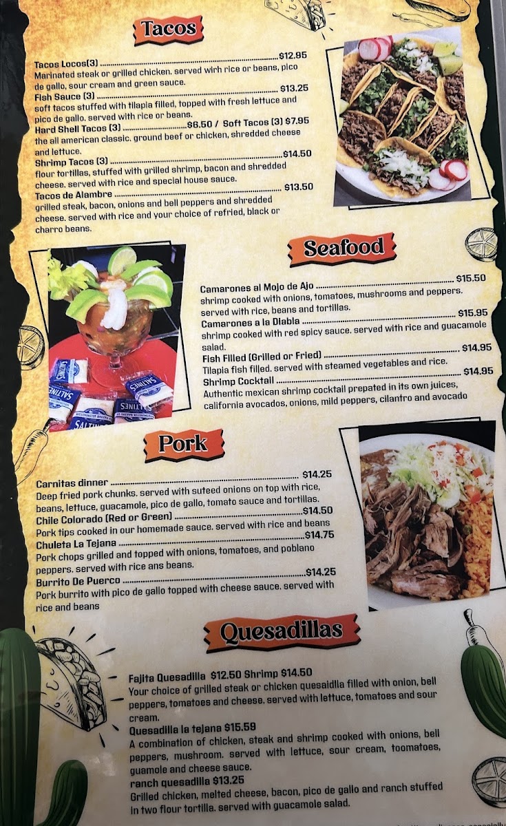 La Tejana menu board