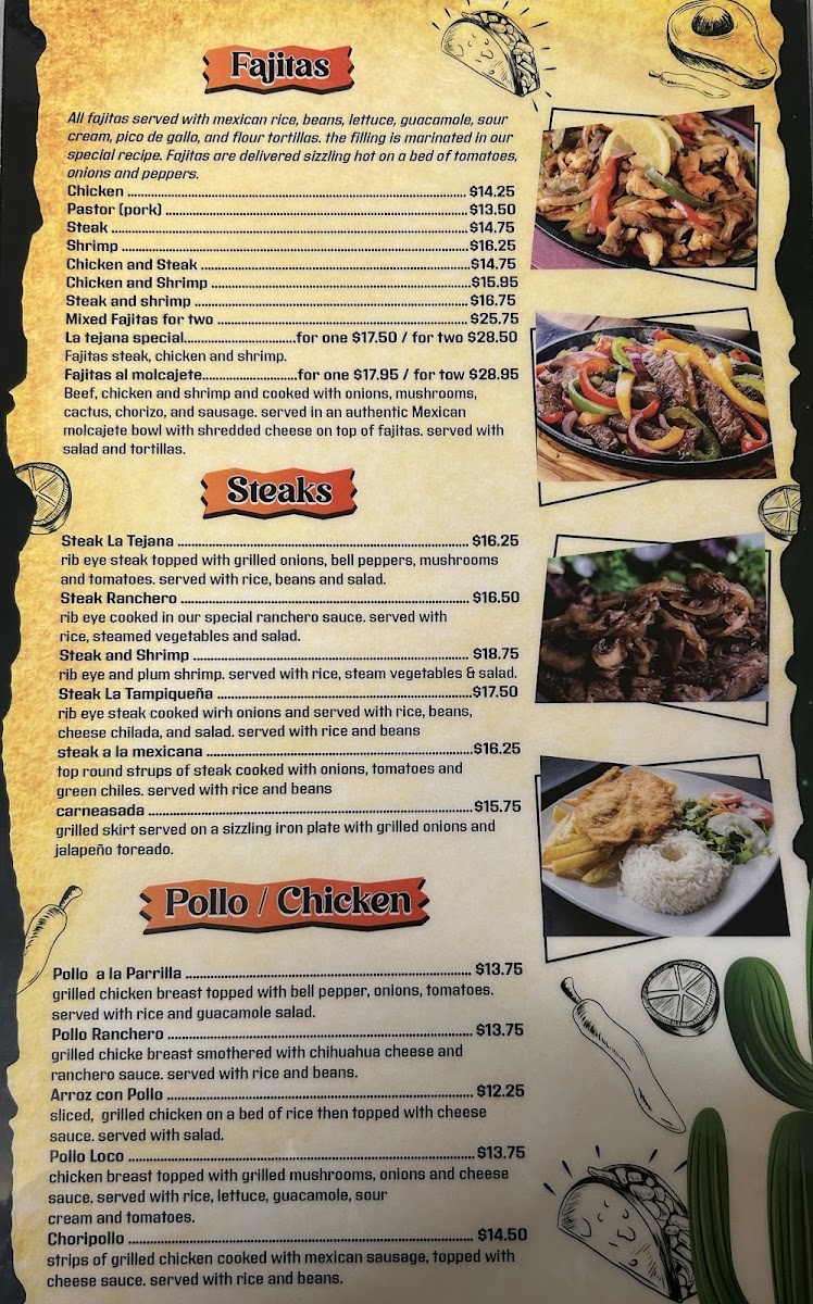 La Tejana menu board