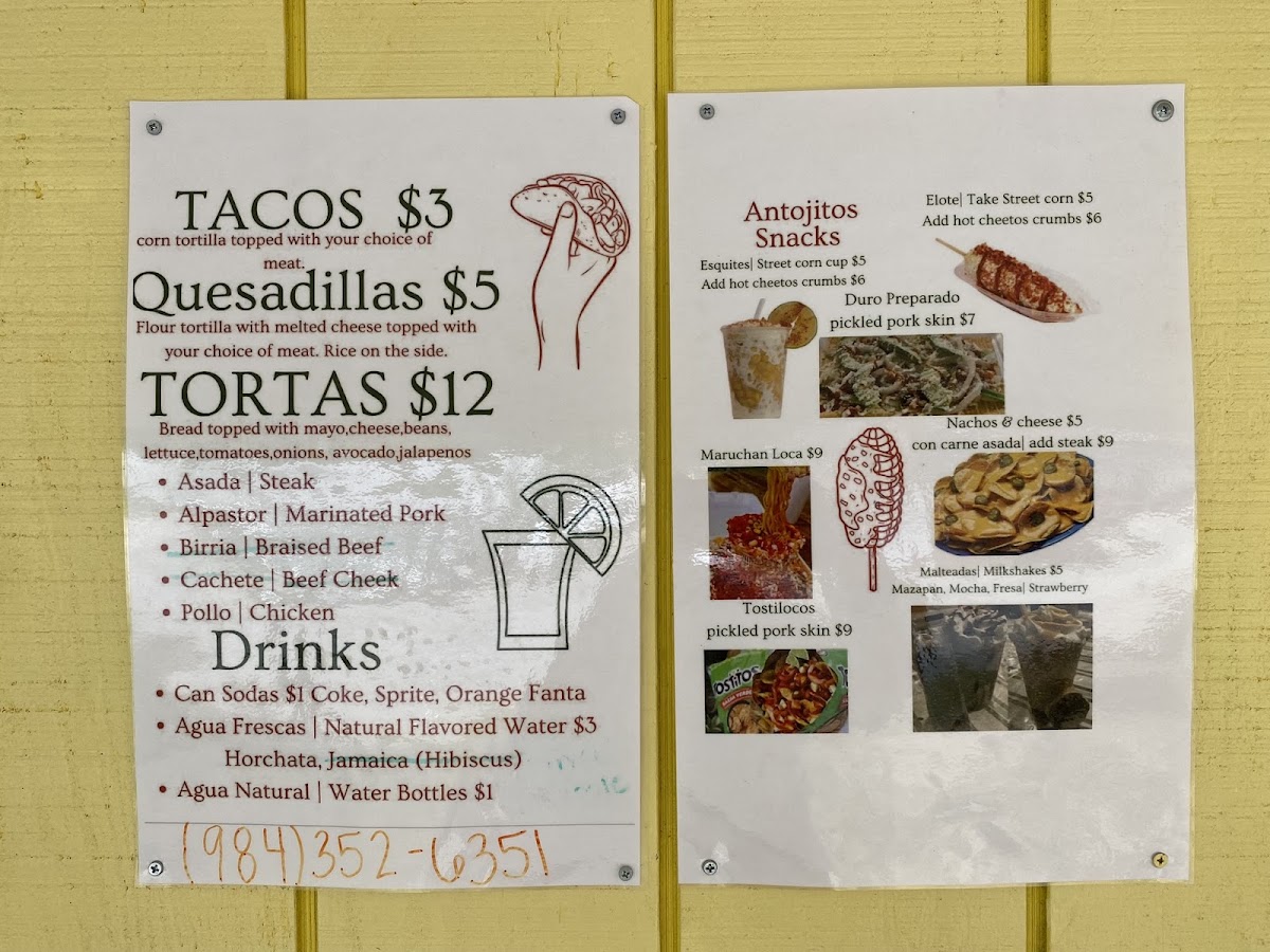 Antojitos Tapatios menu board