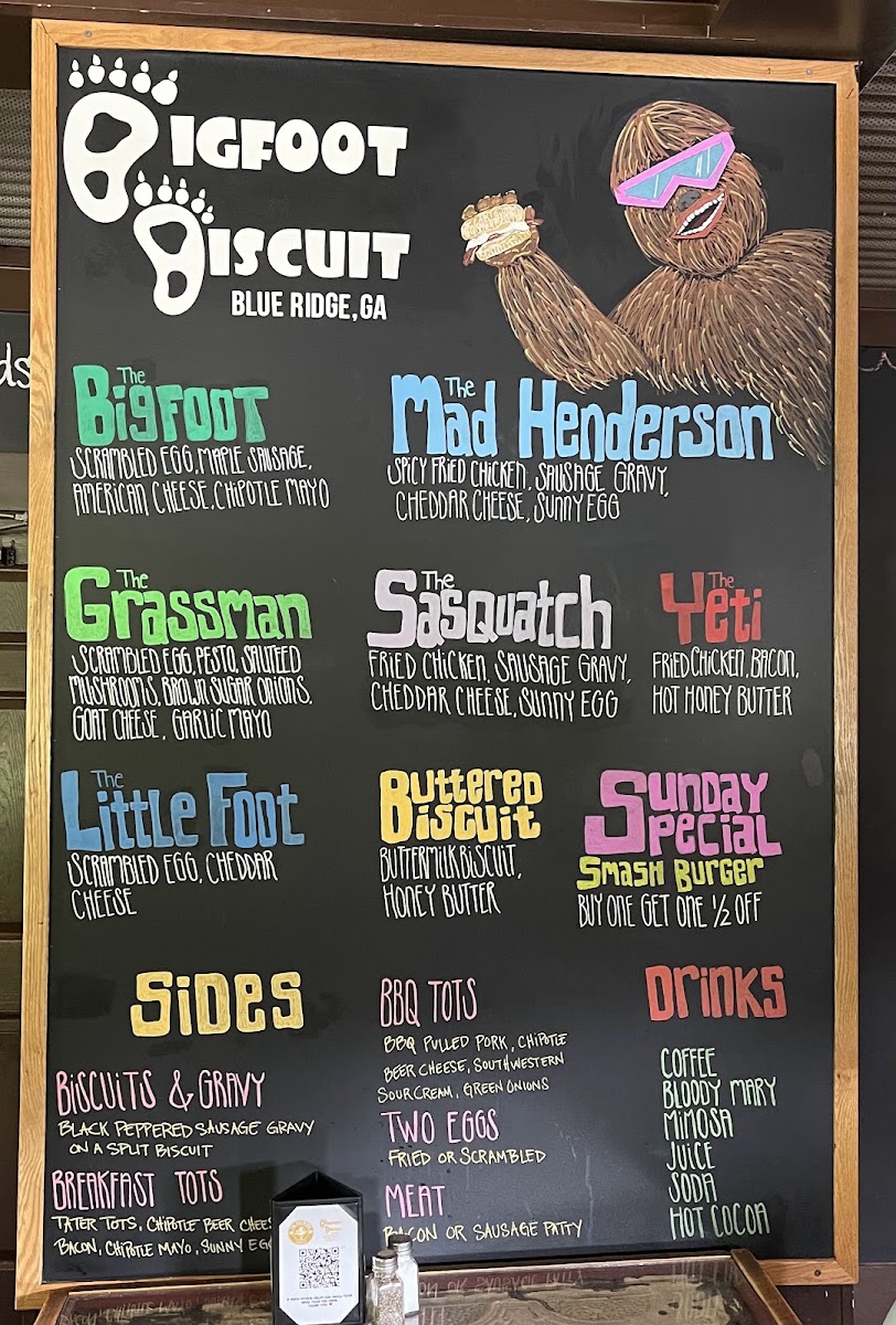 Bigfoot Biscuit menu board