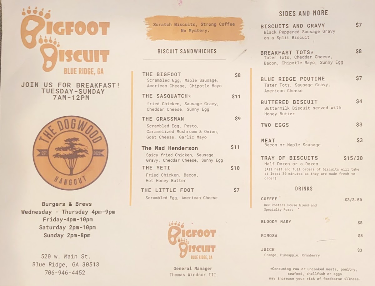 Bigfoot Biscuit menu board