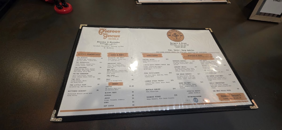 Bigfoot Biscuit menu board