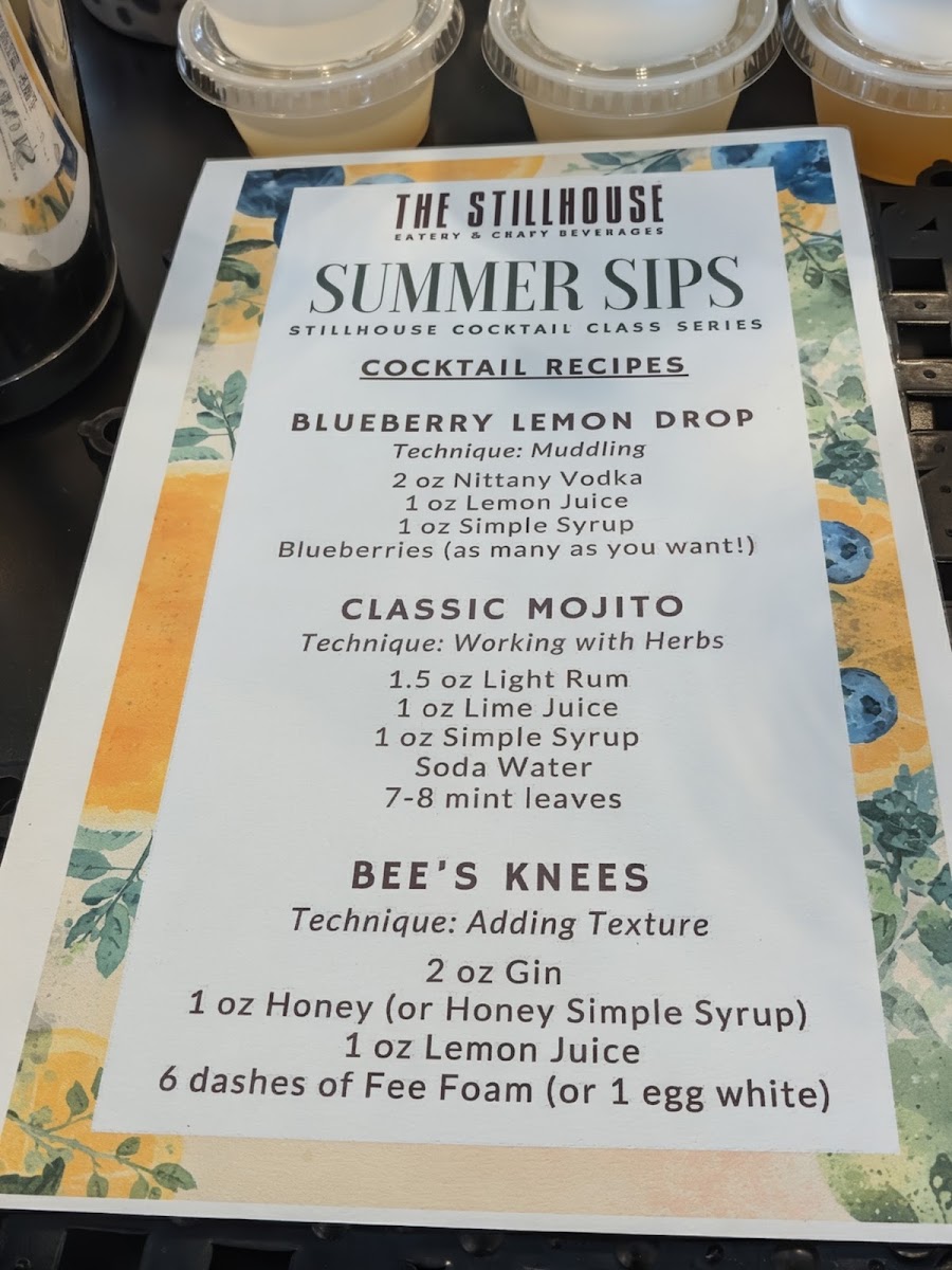 The StillHouse Eatery & Craft Beverages menu board
