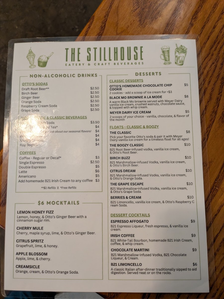 The StillHouse Eatery & Craft Beverages menu board