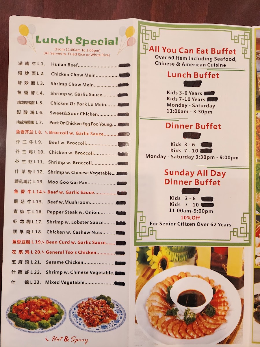 China King Buffet menu board