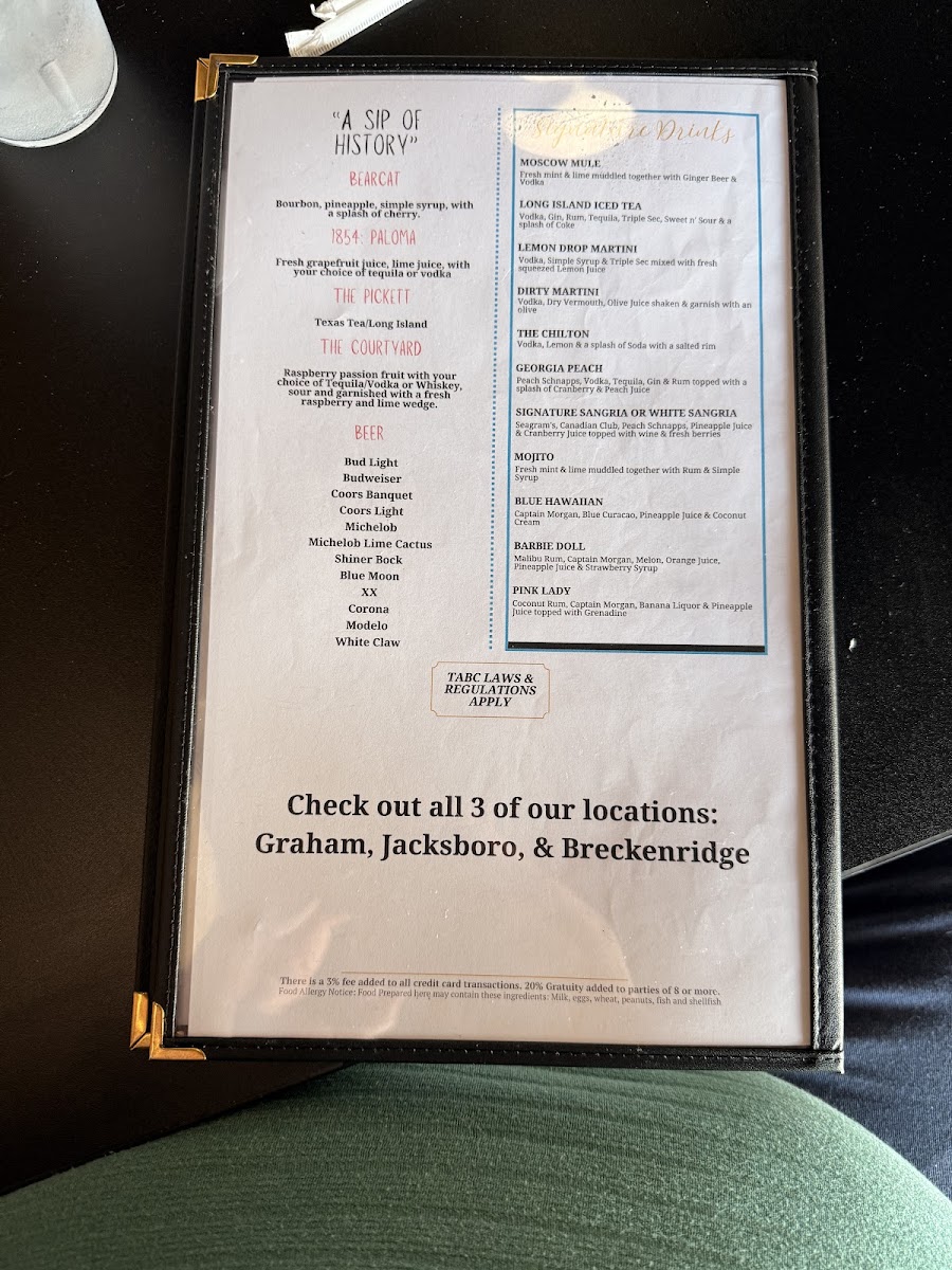 Neri's Courtyard Bar & Grill menu board