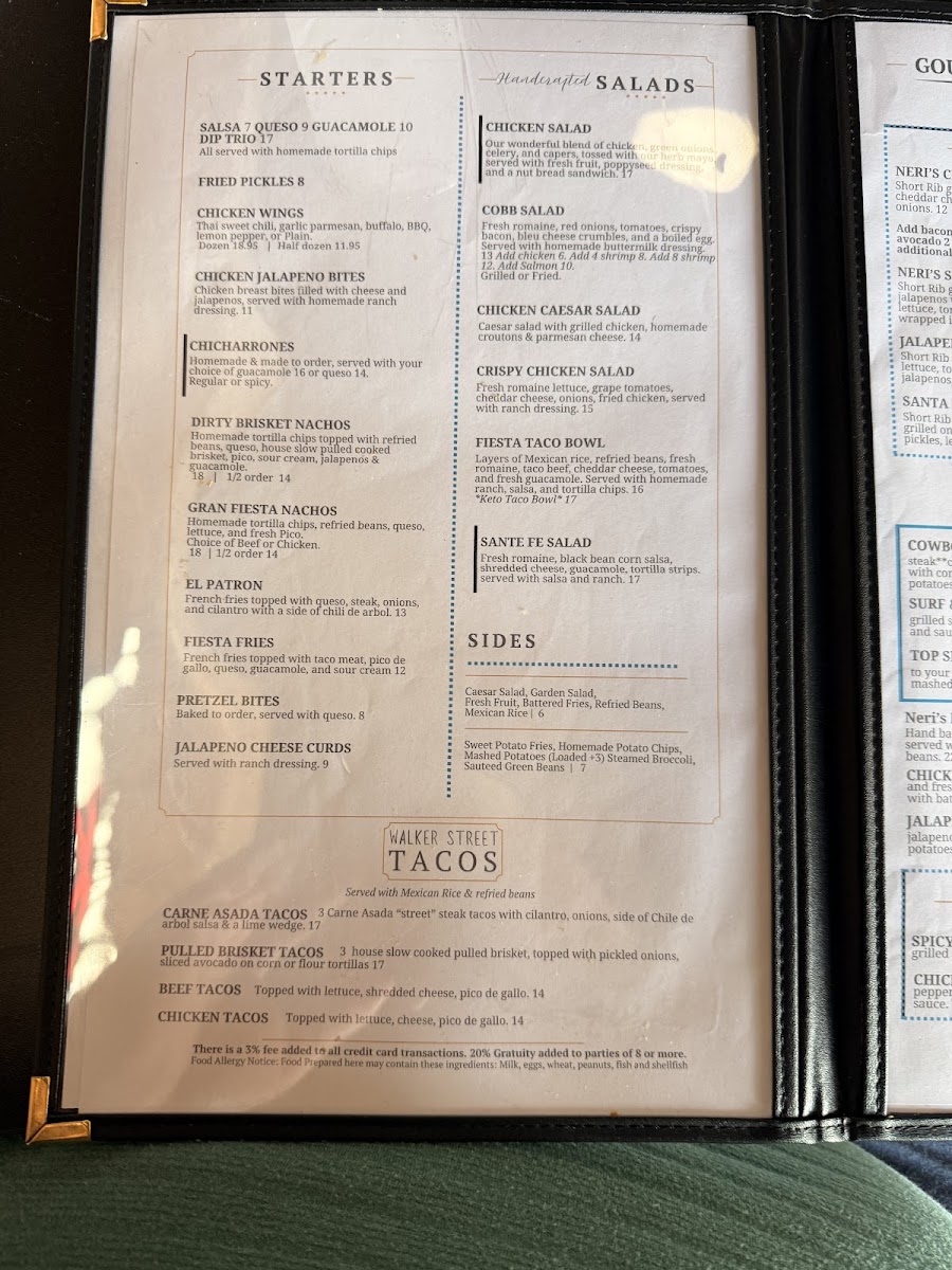 Neri's Courtyard Bar & Grill menu board