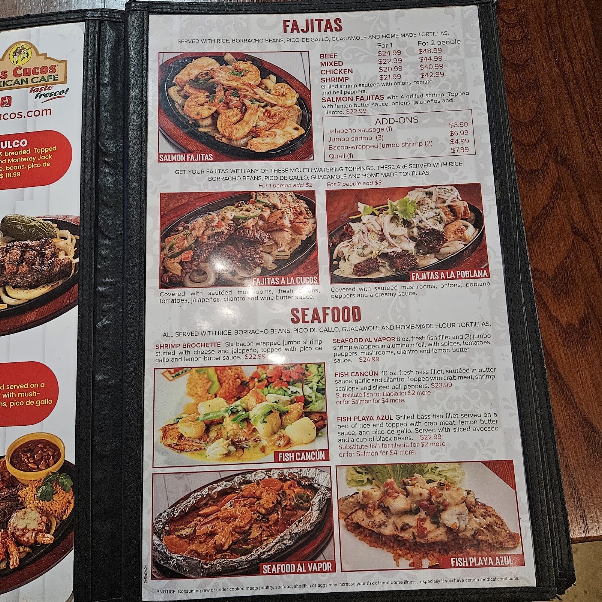 Los Cucos Mexican Cafe menu board