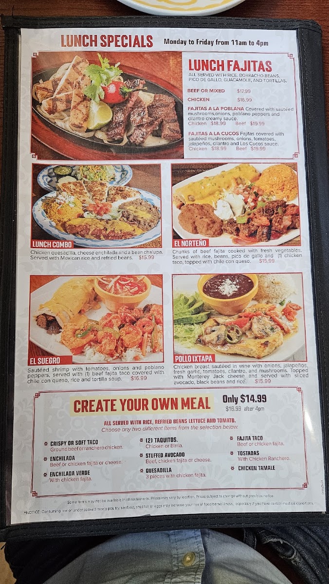 Los Cucos Mexican Cafe menu board