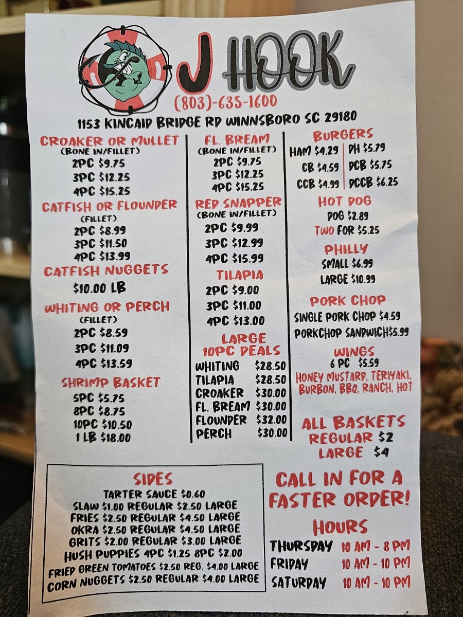 J hook menu board