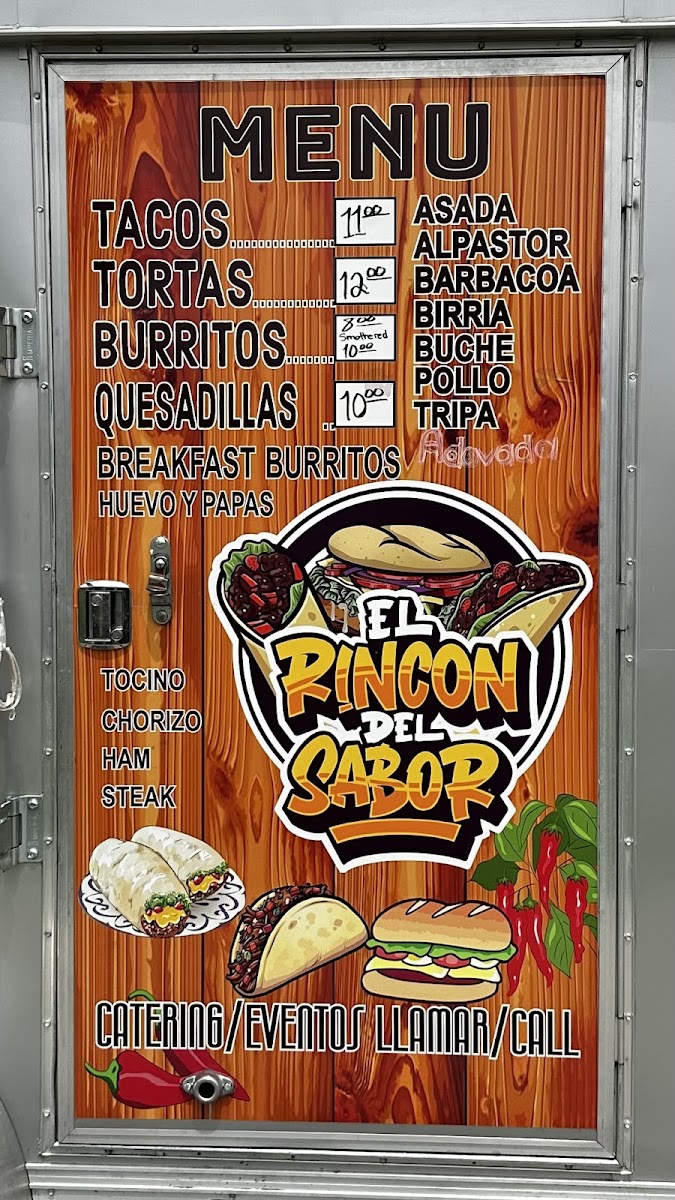 El Rincon del Sabor menu board