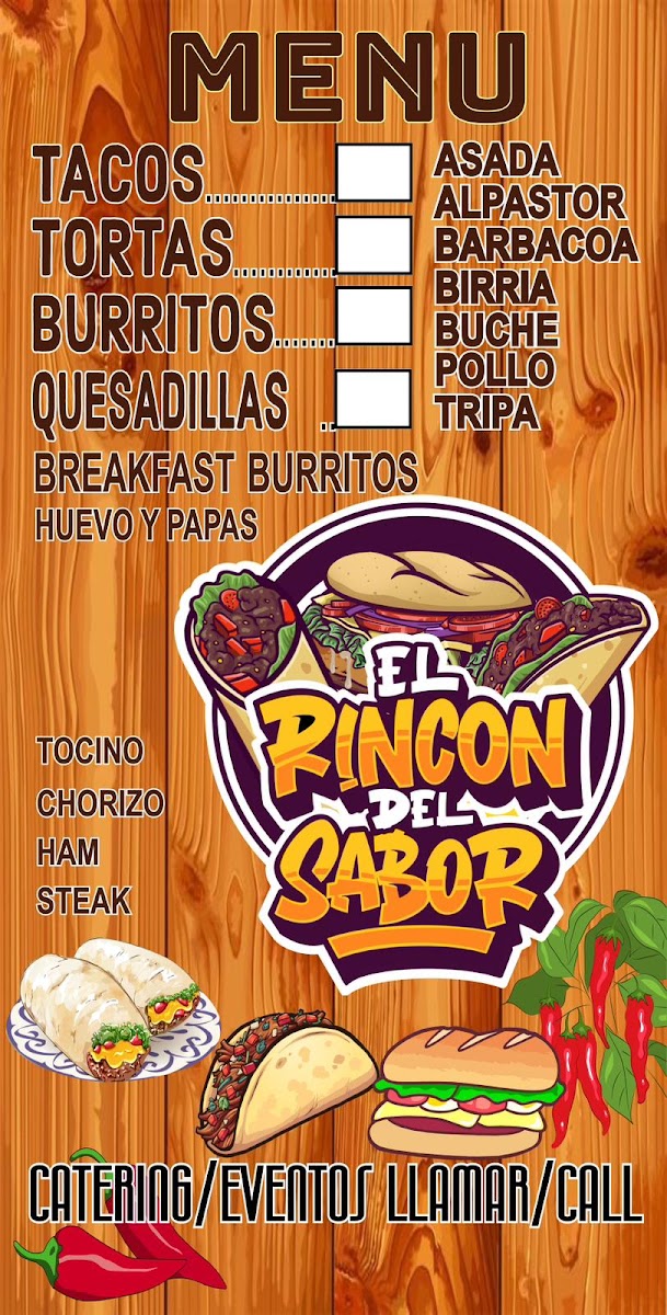 El Rincon del Sabor menu board