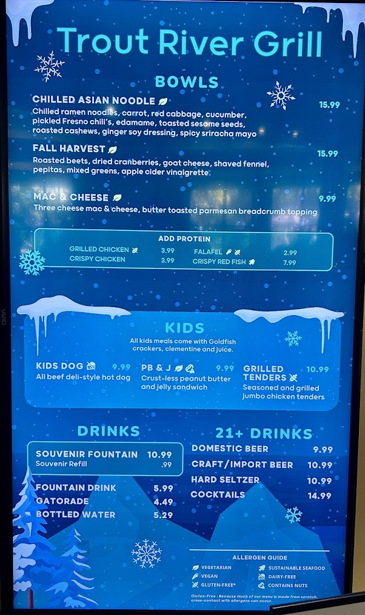 Trout River Grille menu board