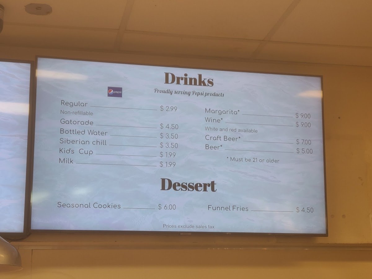 Trout River Grille menu board