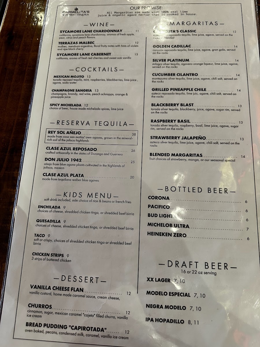 Carmelita's Kitchen + Tequila - Cypress menu board