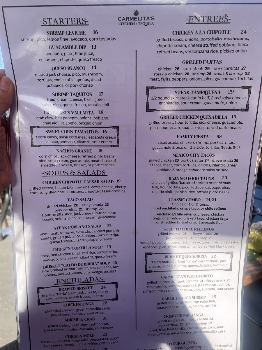 Carmelita's Kitchen + Tequila - Cypress menu board