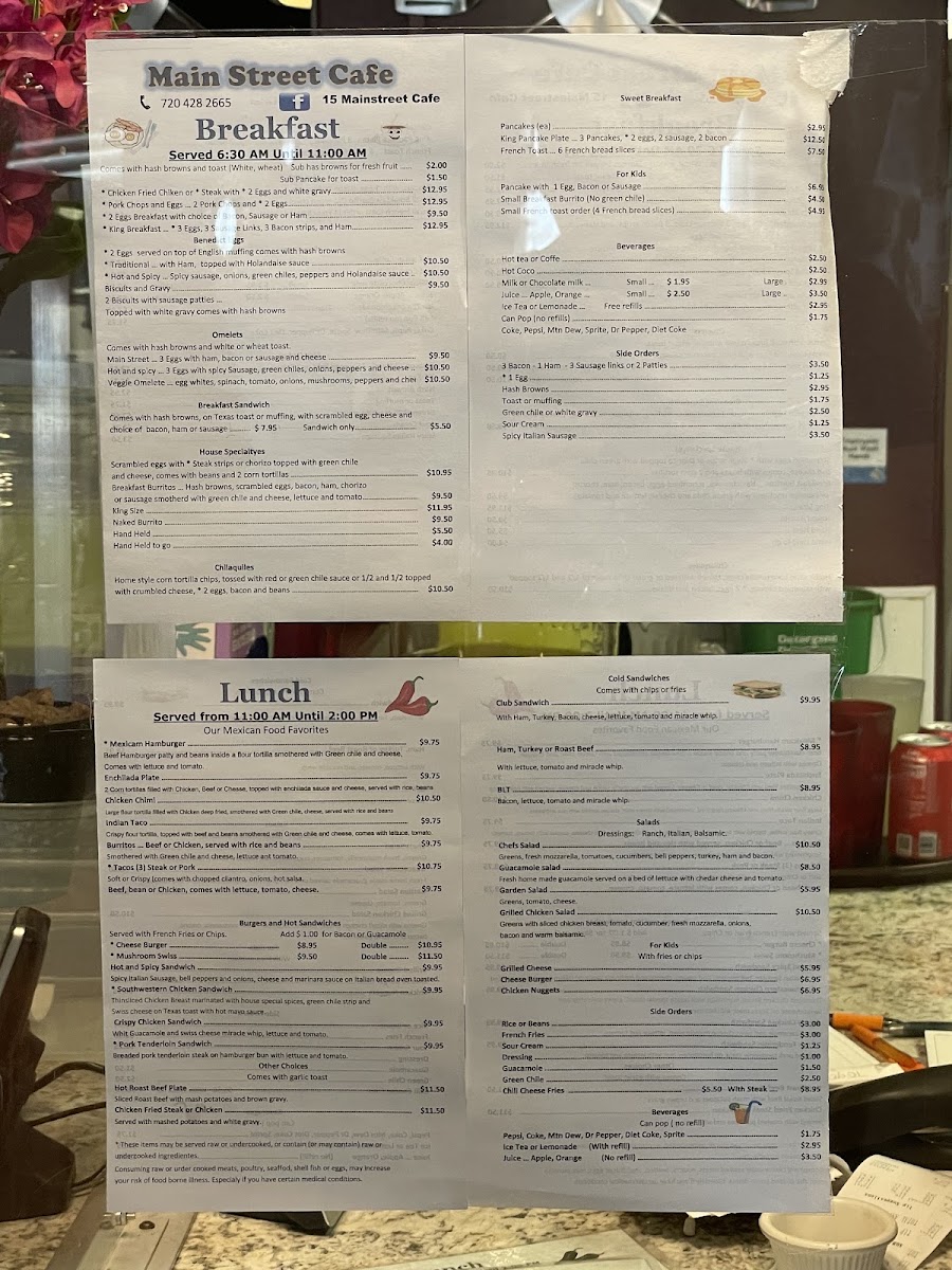 The 1919 Cafe menu board