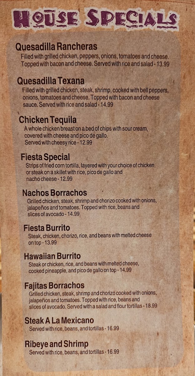 Winnsboro Fiesta menu board