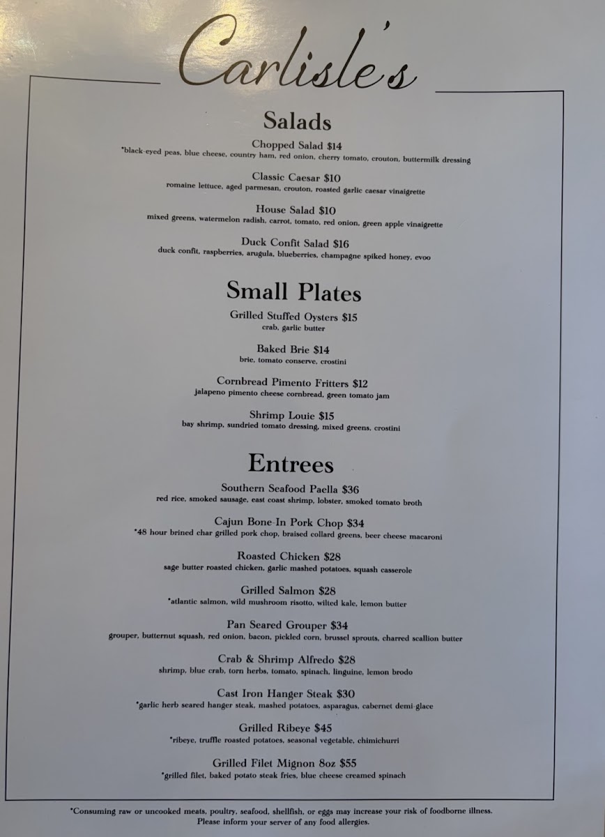 Carlisle's menu board