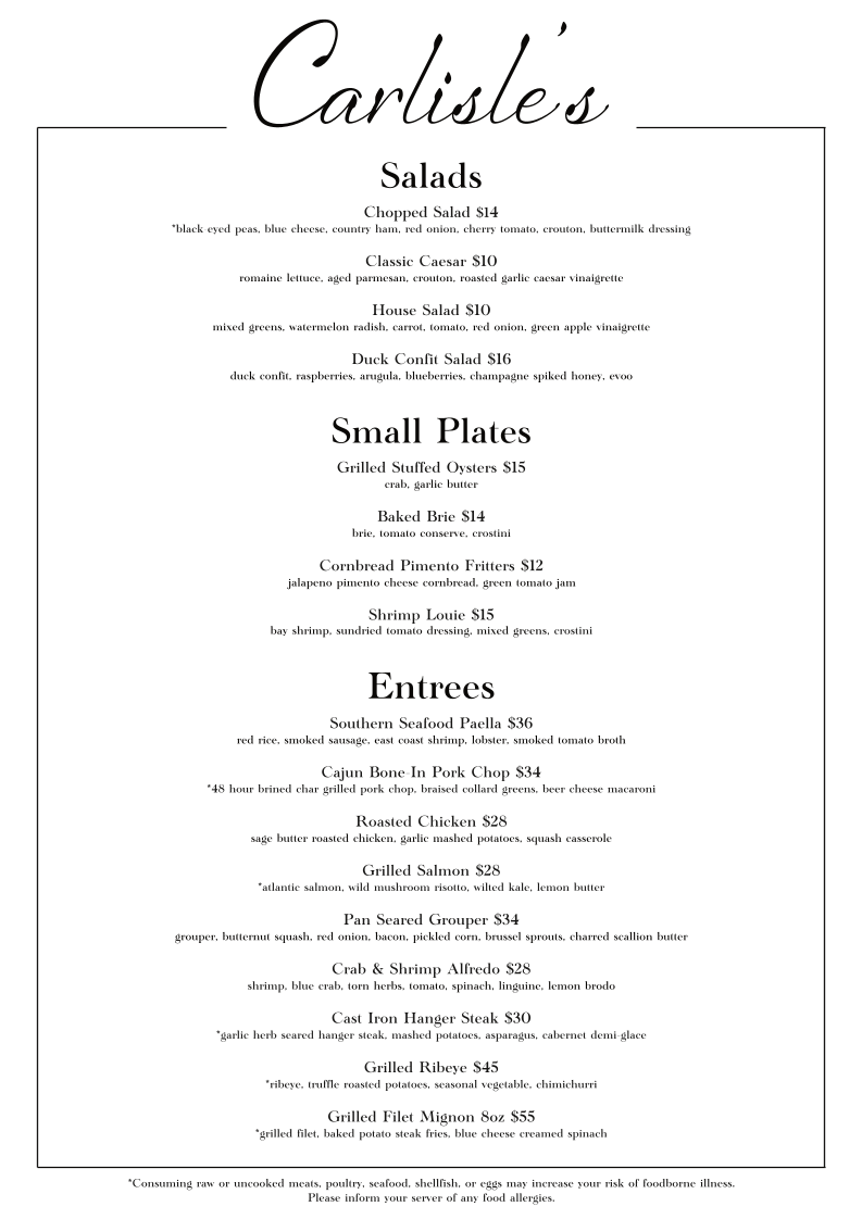 Carlisle's menu board