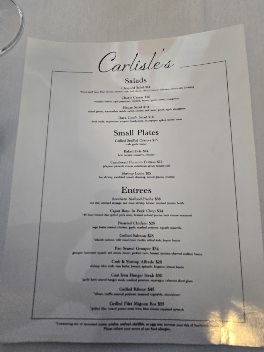 Carlisle's menu board